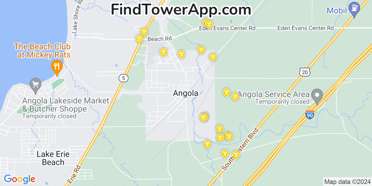 T-Mobile 4G/5G cell tower coverage map Angola, New York