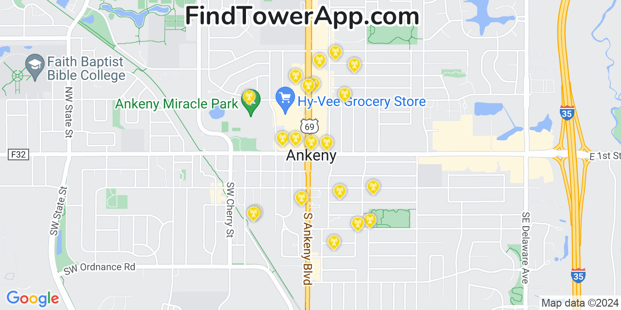 AT&T 4G/5G cell tower coverage map Ankeny, Iowa