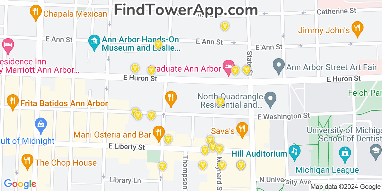 Verizon 4G/5G cell tower coverage map Ann Arbor, Michigan