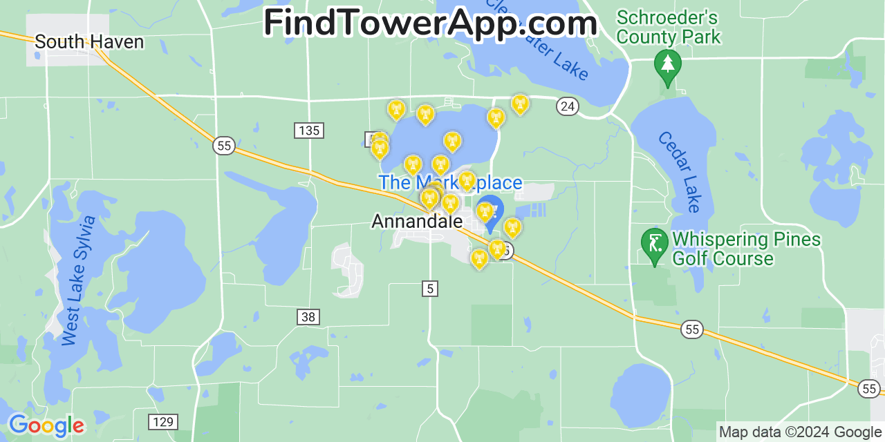 Verizon 4G/5G cell tower coverage map Annandale, Minnesota