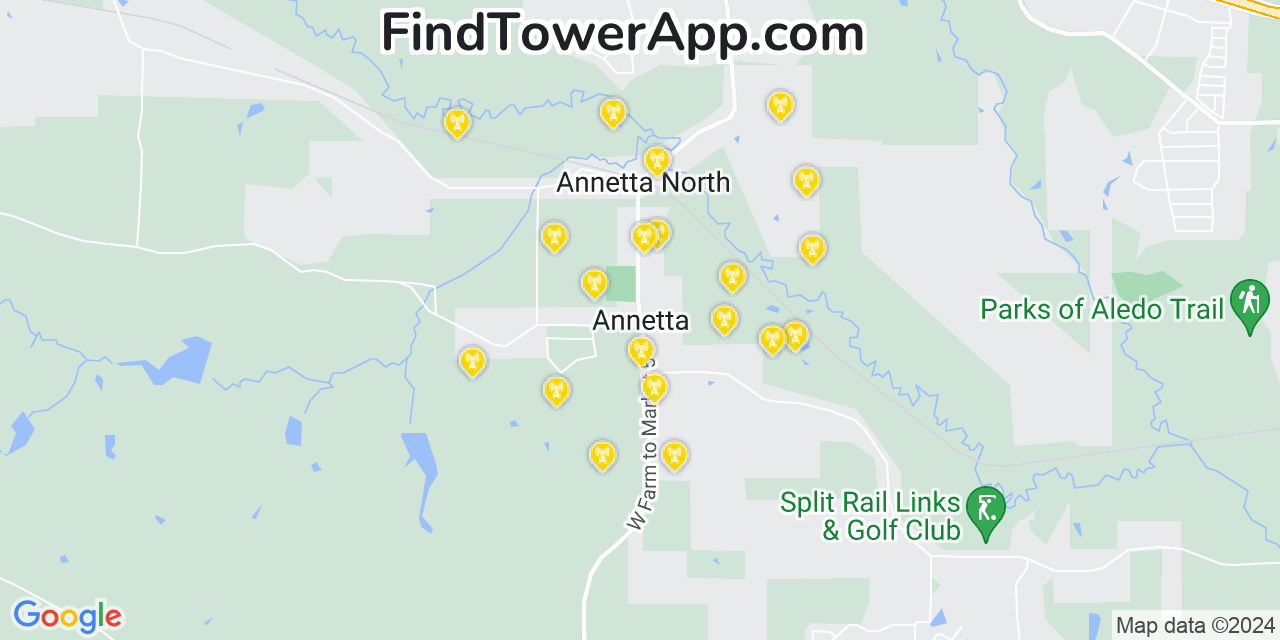 AT&T 4G/5G cell tower coverage map Annetta, Texas