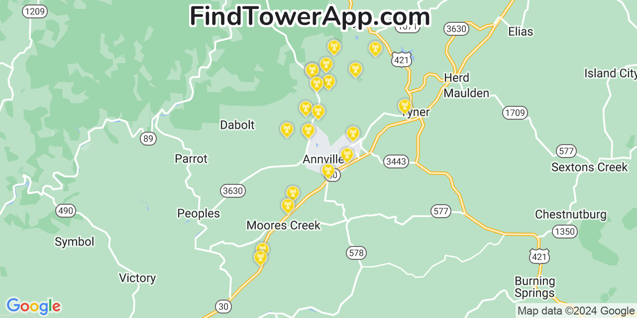 Verizon 4G/5G cell tower coverage map Annville, Kentucky