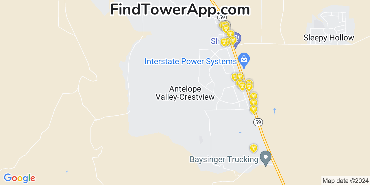 AT&T 4G/5G cell tower coverage map Antelope Valley Crestview, Wyoming
