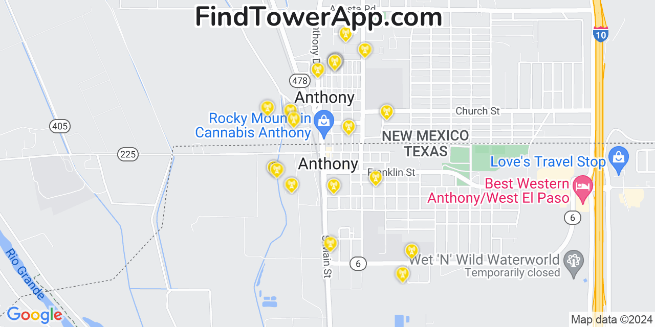 AT&T 4G/5G cell tower coverage map Anthony, Texas