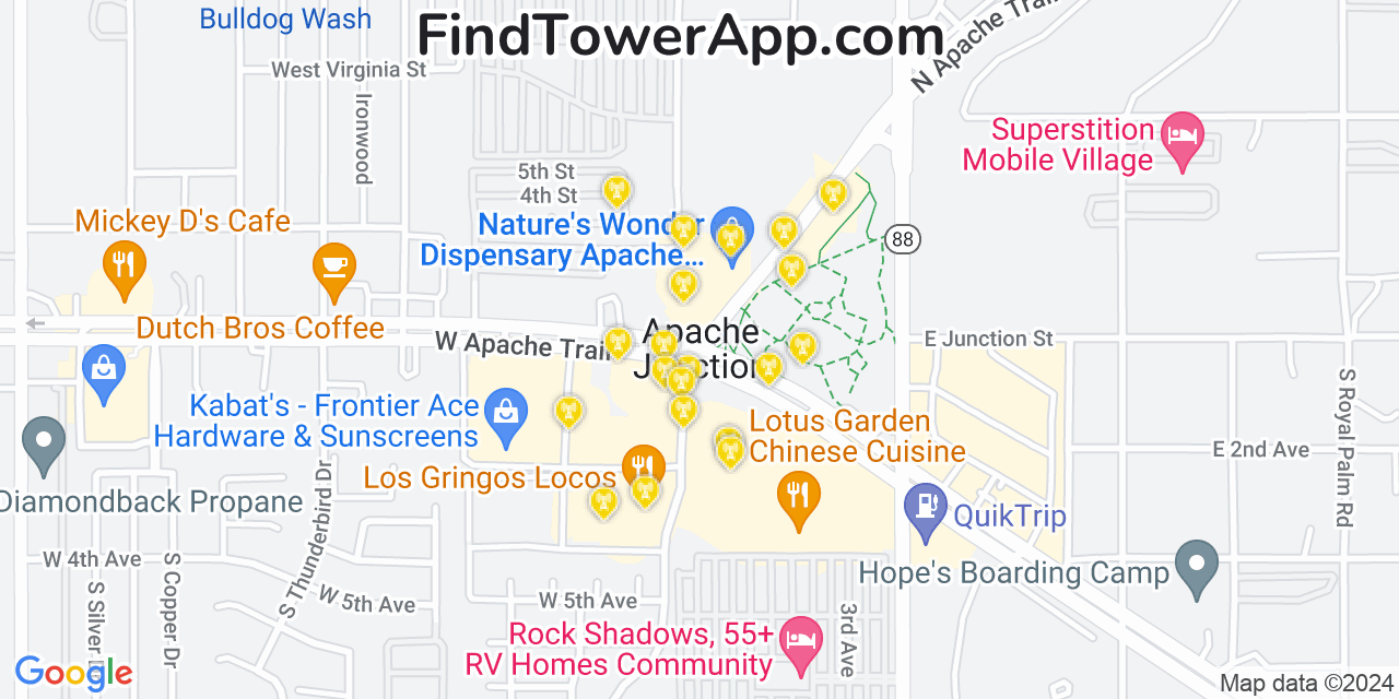 Verizon 4G/5G cell tower coverage map Apache Junction, Arizona