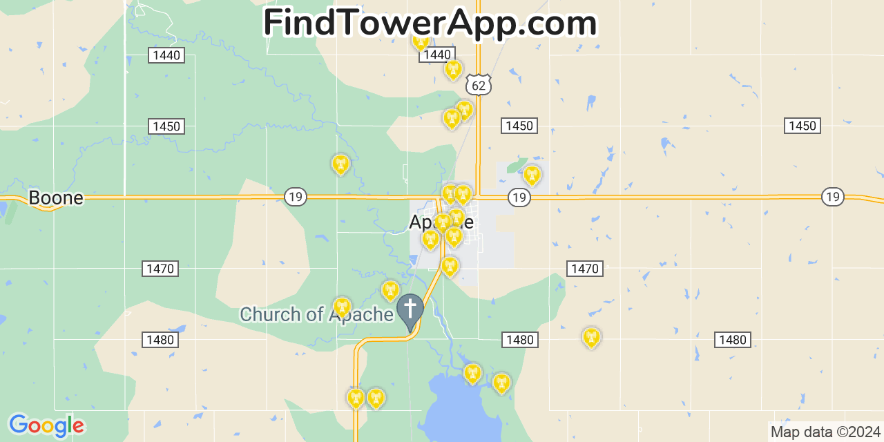 AT&T 4G/5G cell tower coverage map Apache, Oklahoma
