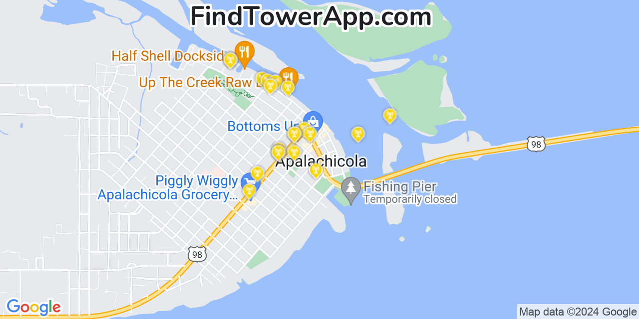 AT&T 4G/5G cell tower coverage map Apalachicola, Florida