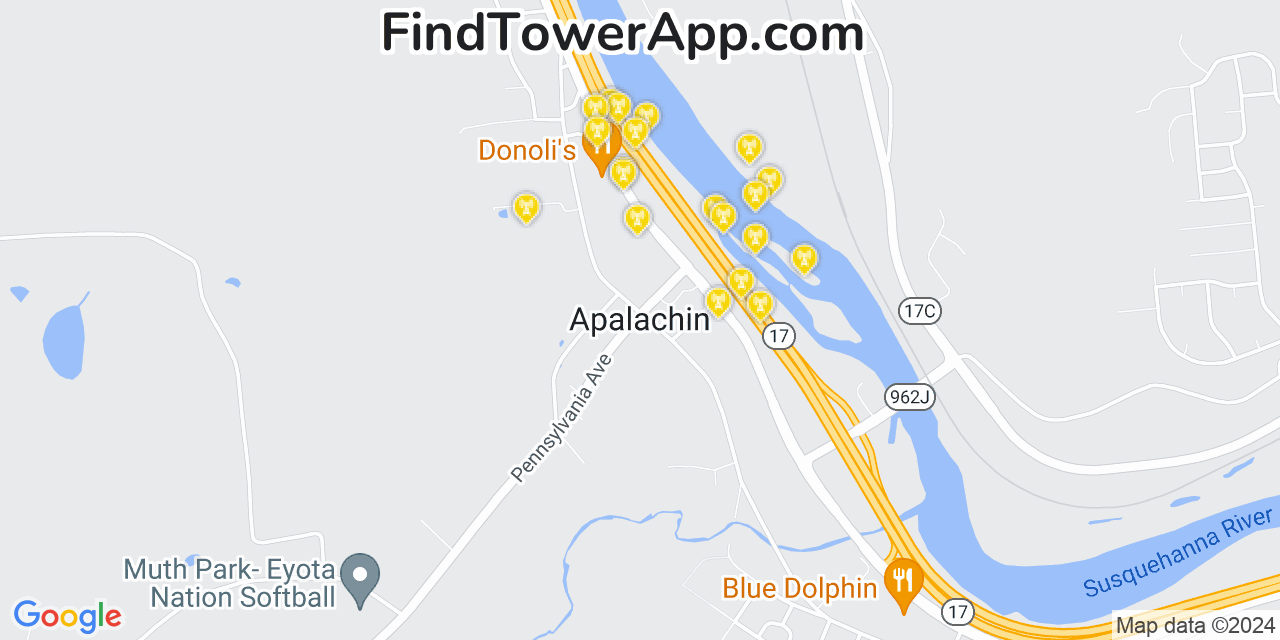 AT&T 4G/5G cell tower coverage map Apalachin, New York