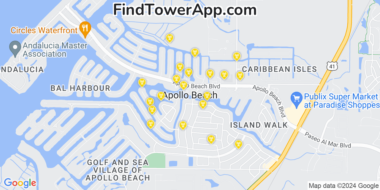 AT&T 4G/5G cell tower coverage map Apollo Beach, Florida