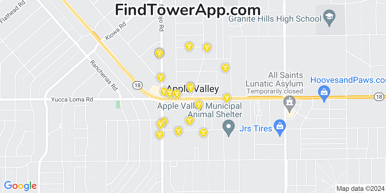 Verizon 4G/5G cell tower coverage map Apple Valley, California