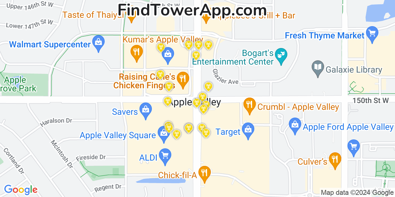 AT&T 4G/5G cell tower coverage map Apple Valley, Minnesota