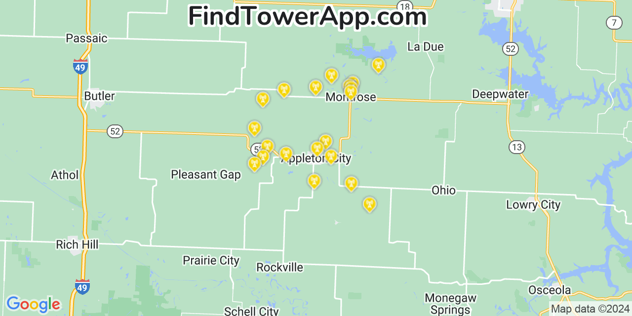 AT&T 4G/5G cell tower coverage map Appleton City, Missouri