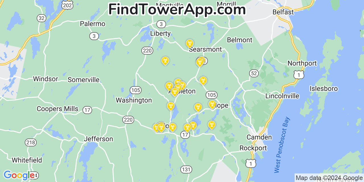 AT&T 4G/5G cell tower coverage map Appleton, Maine