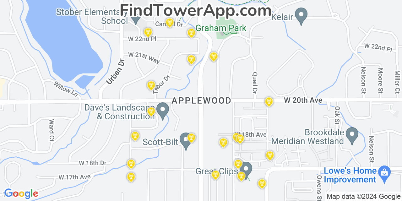AT&T 4G/5G cell tower coverage map Applewood, Colorado