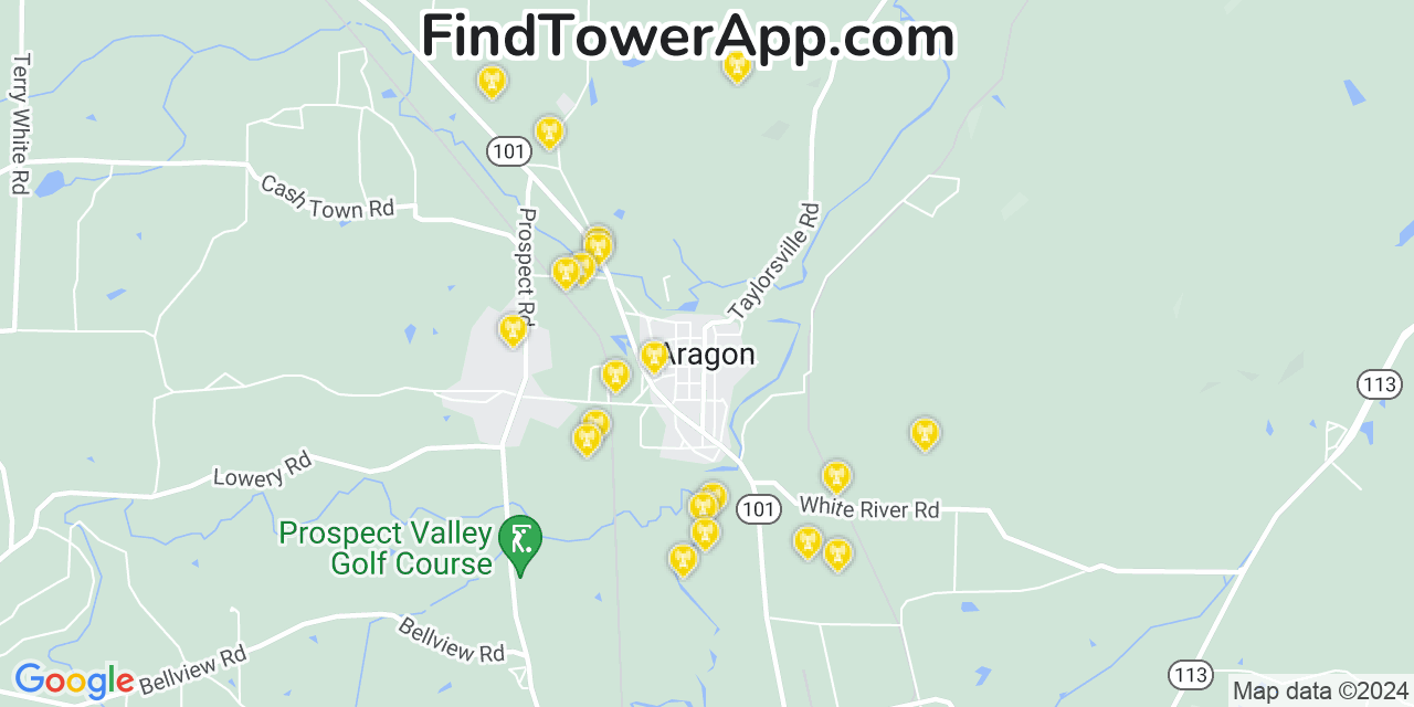 AT&T 4G/5G cell tower coverage map Aragon, Georgia