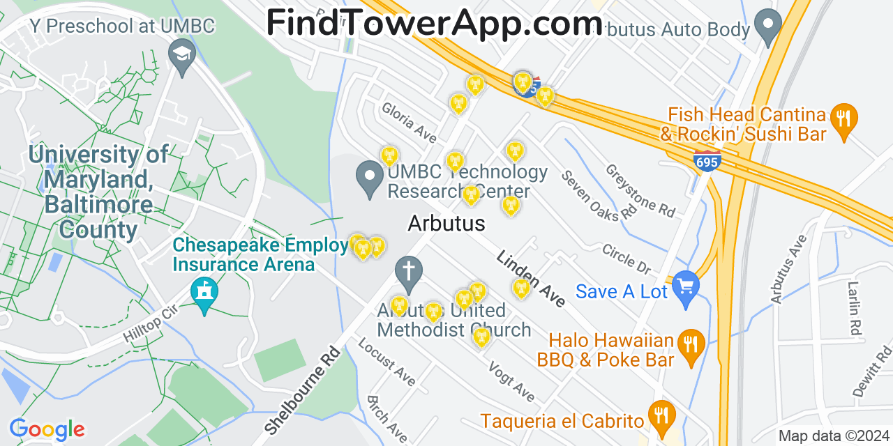 T-Mobile 4G/5G cell tower coverage map Arbutus, Maryland