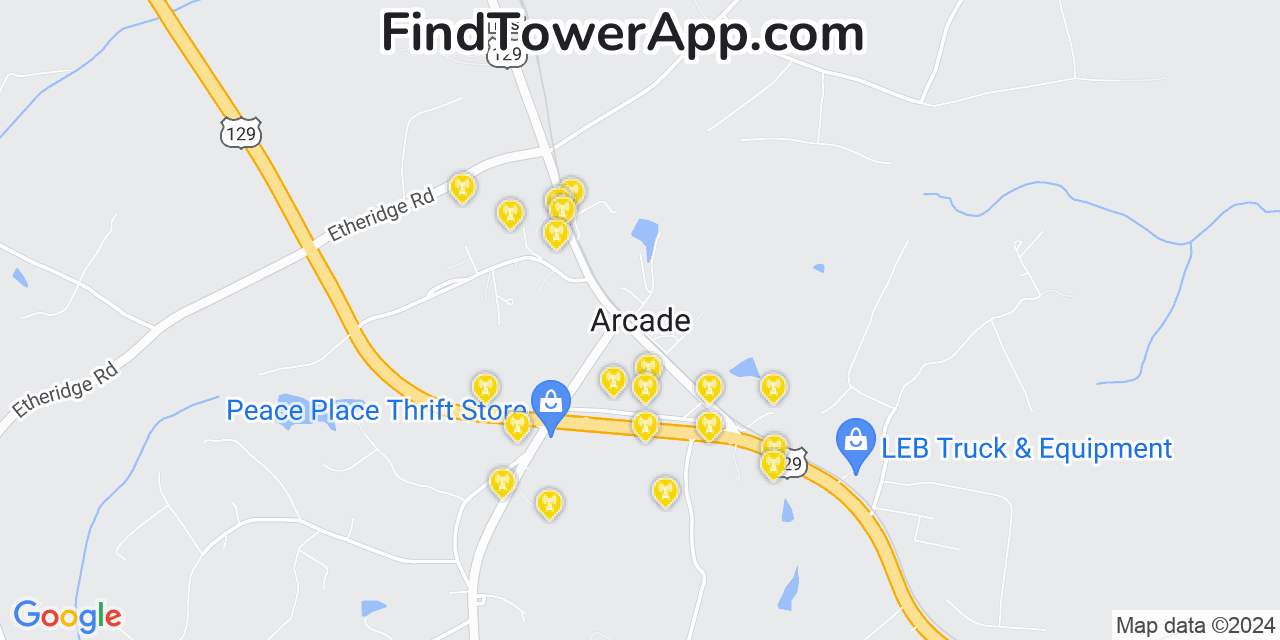 AT&T 4G/5G cell tower coverage map Arcade, Georgia