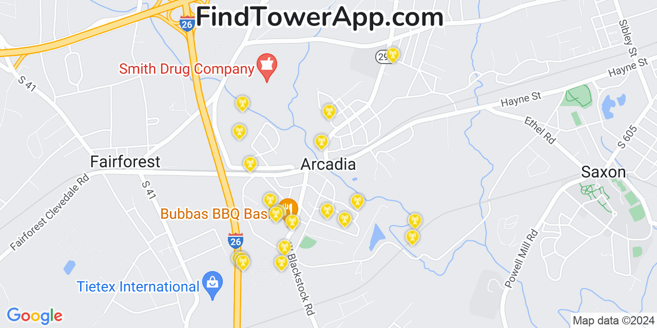 T-Mobile 4G/5G cell tower coverage map Arcadia, South Carolina