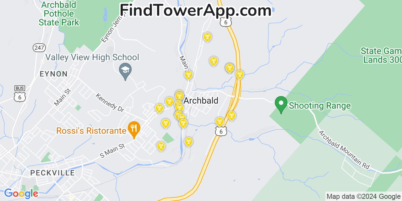 AT&T 4G/5G cell tower coverage map Archbald, Pennsylvania
