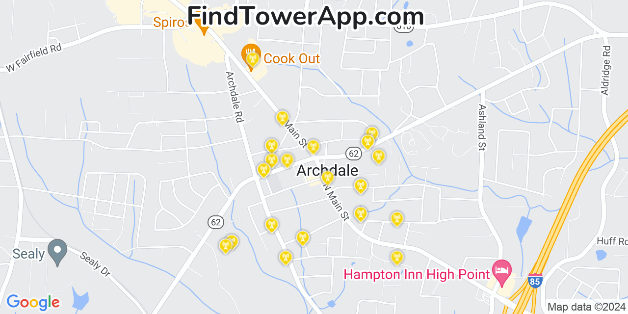 AT&T 4G/5G cell tower coverage map Archdale, North Carolina