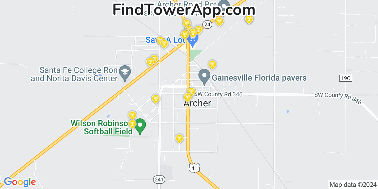 AT&T 4G/5G cell tower coverage map Archer, Florida