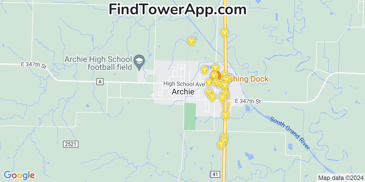 T-Mobile 4G/5G cell tower coverage map Archie, Missouri