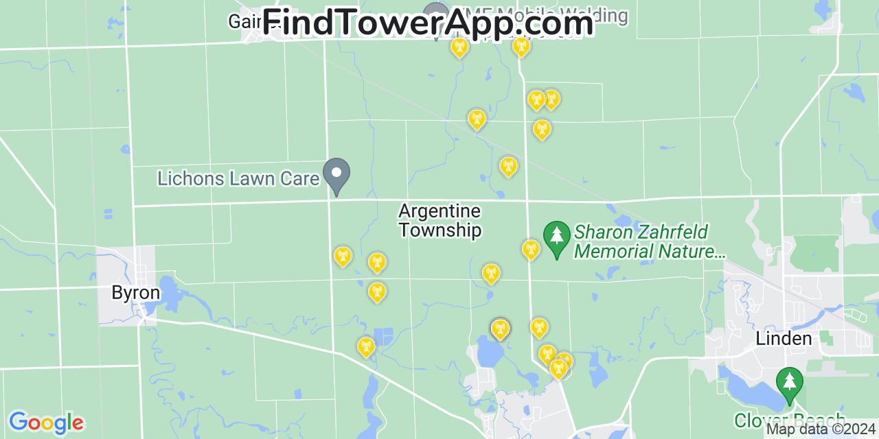 AT&T 4G/5G cell tower coverage map Argentine, Michigan