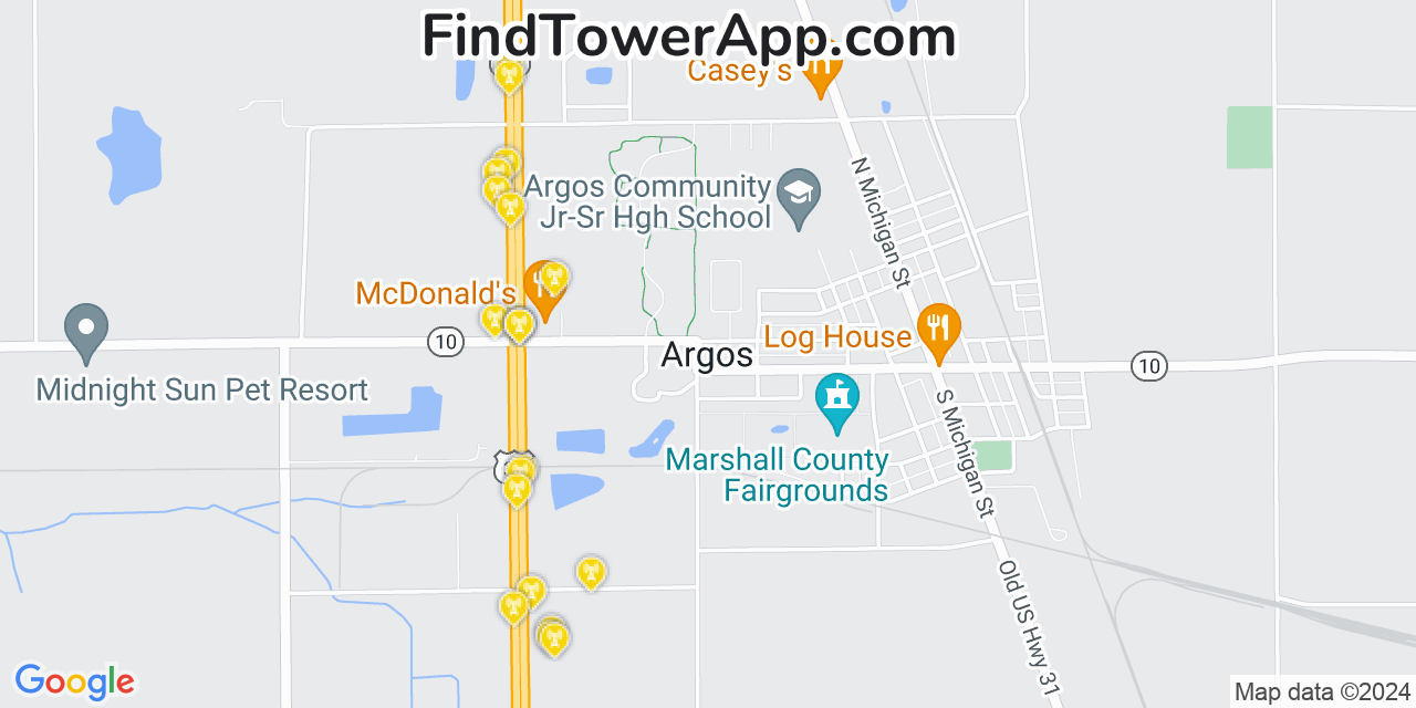 AT&T 4G/5G cell tower coverage map Argos, Indiana