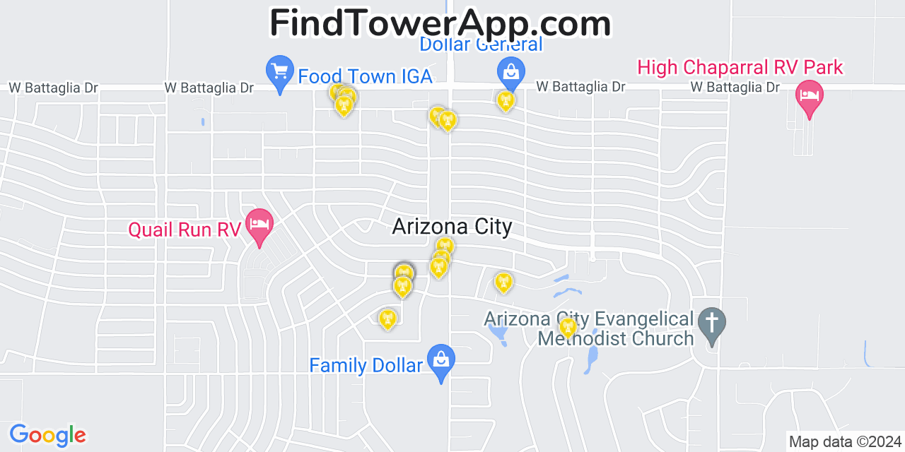 AT&T 4G/5G cell tower coverage map Arizona City, Arizona