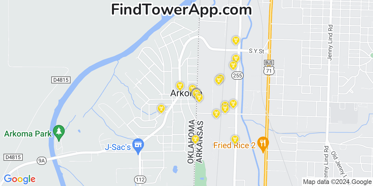AT&T 4G/5G cell tower coverage map Arkoma, Oklahoma