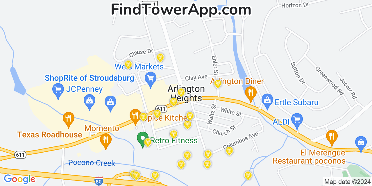 AT&T 4G/5G cell tower coverage map Arlington Heights, Pennsylvania