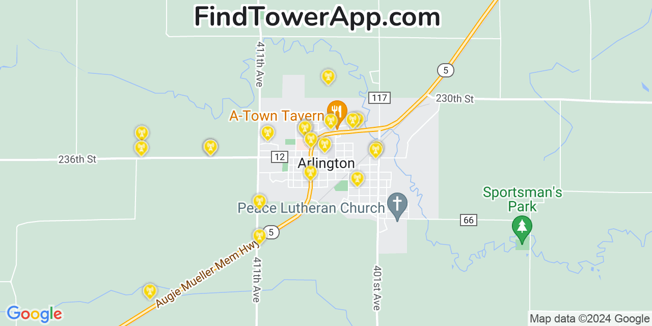 AT&T 4G/5G cell tower coverage map Arlington, Minnesota