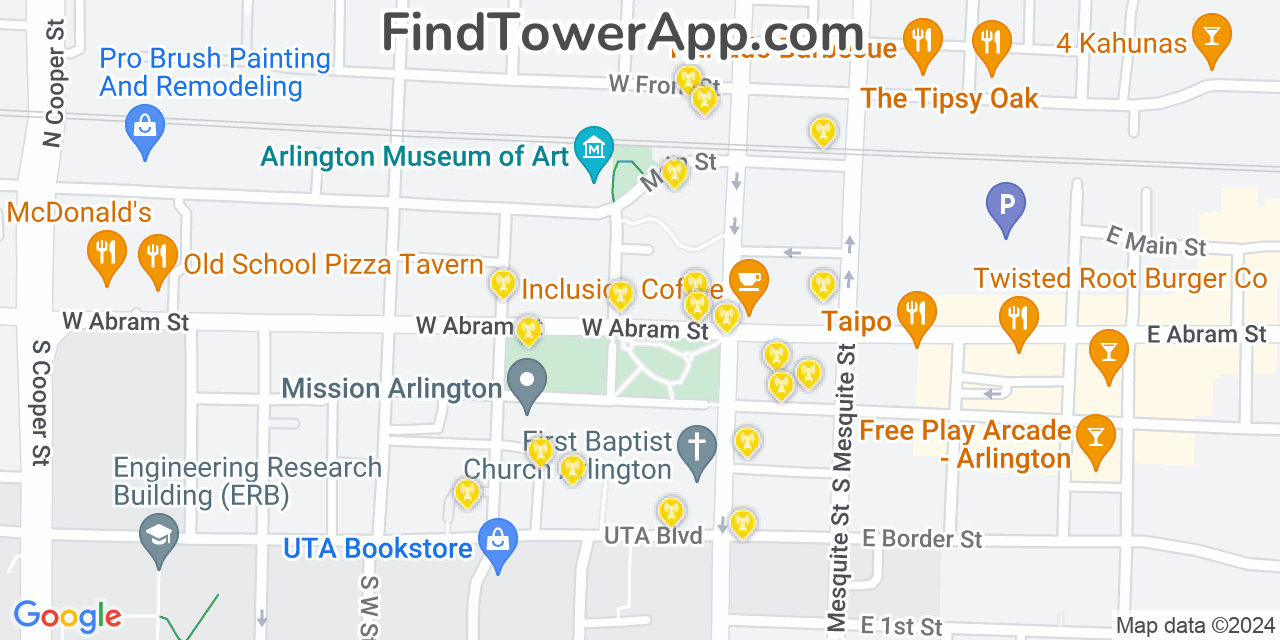 AT&T 4G/5G cell tower coverage map Arlington, Texas