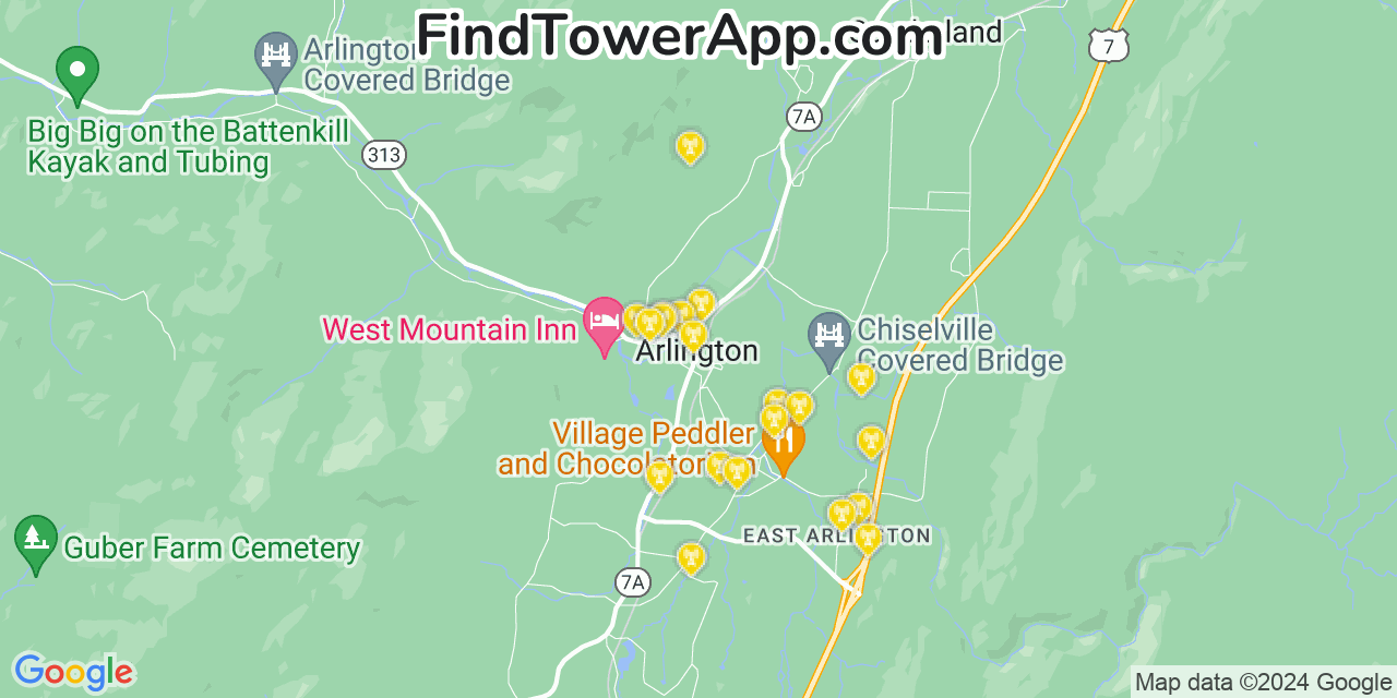 AT&T 4G/5G cell tower coverage map Arlington, Vermont