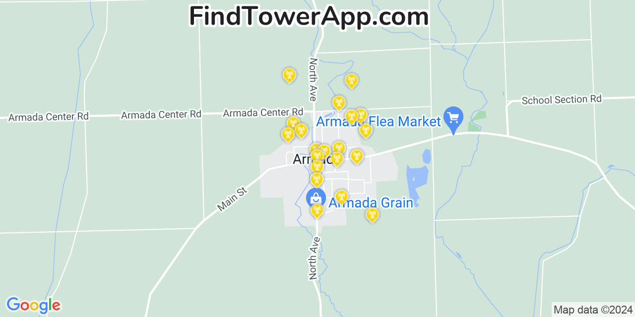 Verizon 4G/5G cell tower coverage map Armada, Michigan