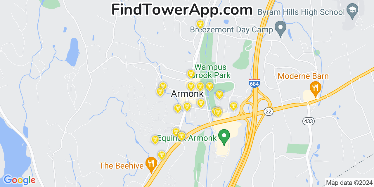 AT&T 4G/5G cell tower coverage map Armonk, New York