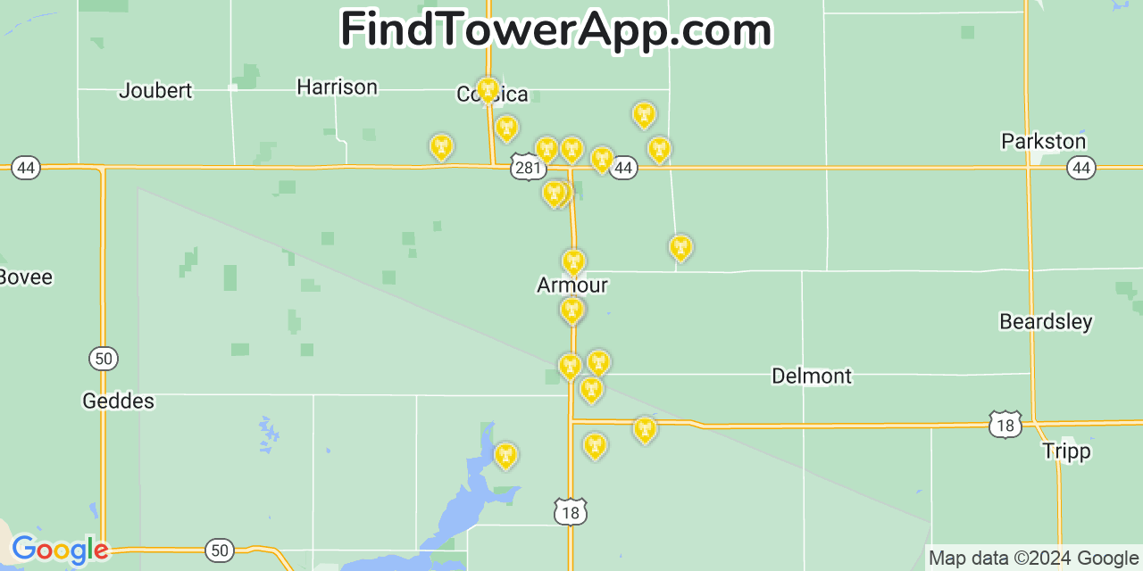 T-Mobile 4G/5G cell tower coverage map Armour, South Dakota