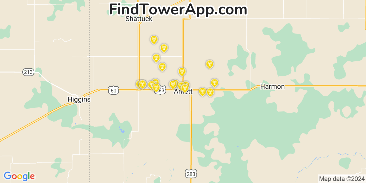 Verizon 4G/5G cell tower coverage map Arnett, Oklahoma