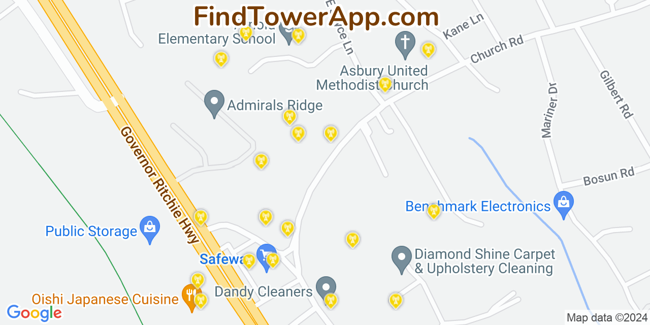 AT&T 4G/5G cell tower coverage map Arnold, Maryland