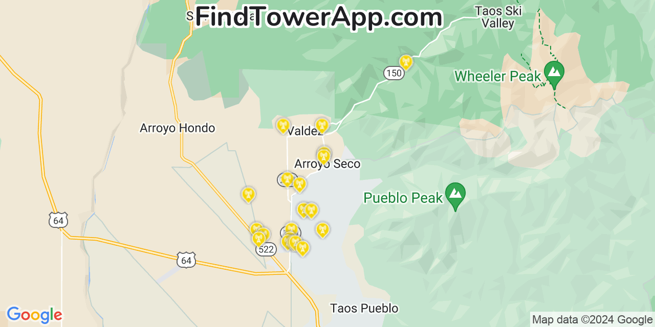 AT&T 4G/5G cell tower coverage map Arroyo Seco, New Mexico
