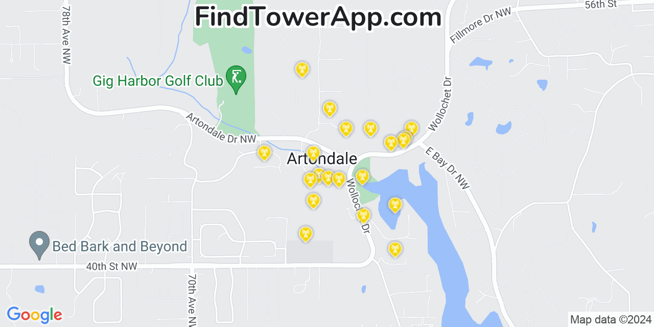 AT&T 4G/5G cell tower coverage map Artondale, Washington