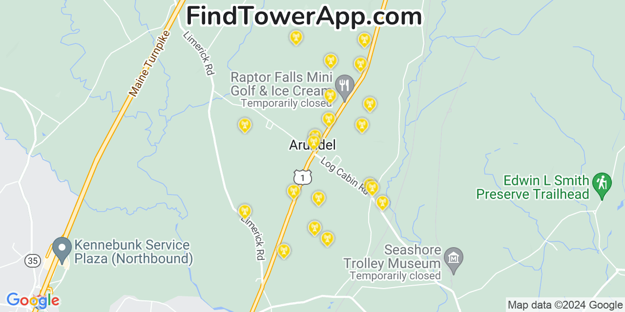 AT&T 4G/5G cell tower coverage map Arundel, Maine