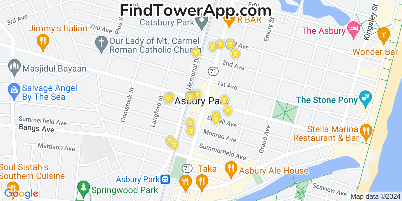 AT&T 4G/5G cell tower coverage map Asbury Park, New Jersey