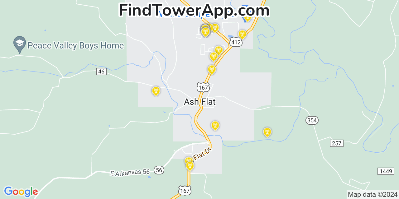 AT&T 4G/5G cell tower coverage map Ash Flat, Arkansas