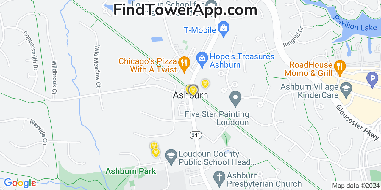 AT&T 4G/5G cell tower coverage map Ashburn, Virginia