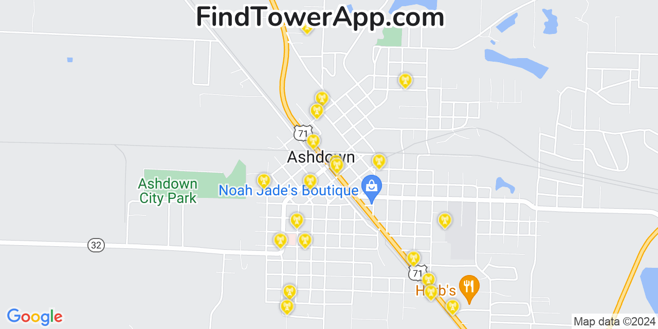 AT&T 4G/5G cell tower coverage map Ashdown, Arkansas