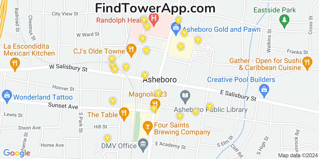T-Mobile 4G/5G cell tower coverage map Asheboro, North Carolina