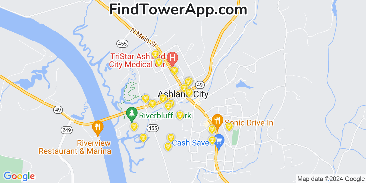 T-Mobile 4G/5G cell tower coverage map Ashland City, Tennessee