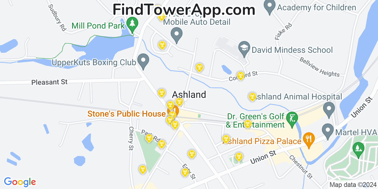 AT&T 4G/5G cell tower coverage map Ashland, Massachusetts