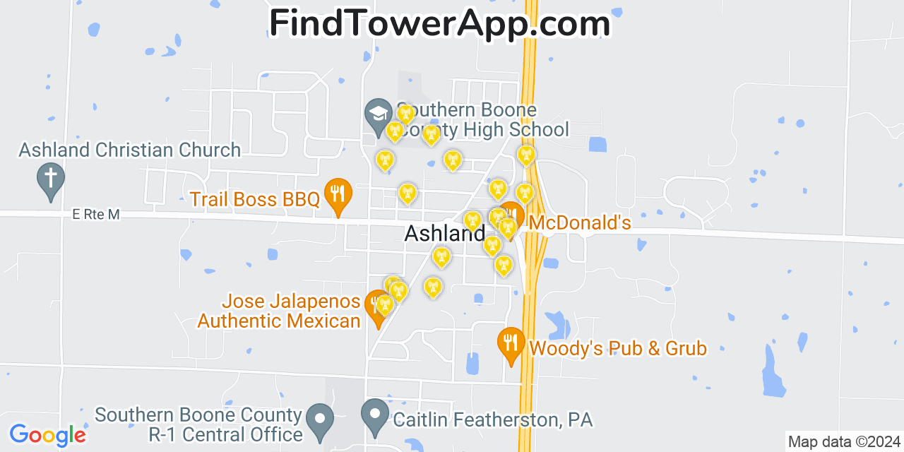 AT&T 4G/5G cell tower coverage map Ashland, Missouri